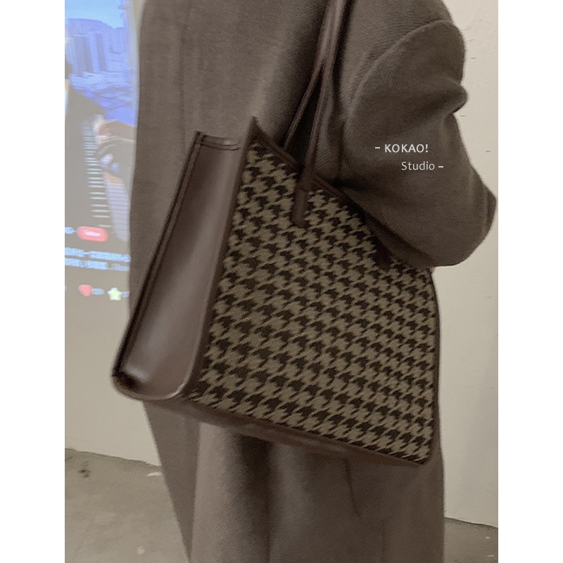 Suhao all-match tas kapasitas besar wanita 2021 baru trendi fashion plaid tote bag tas niche bahu underarm