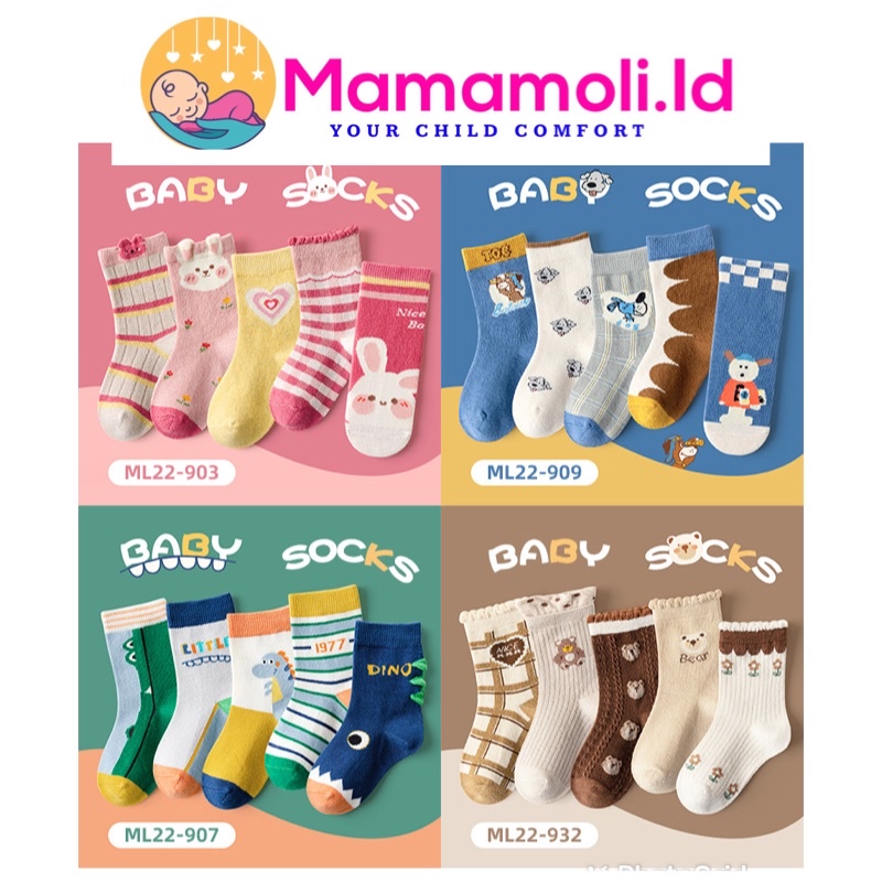 Kaos Kaki Anak Perempuan Laki Laki 5 IN 1 ( 5 pcs / Bgks ) MINLIU Import Bahan Versi Tebal