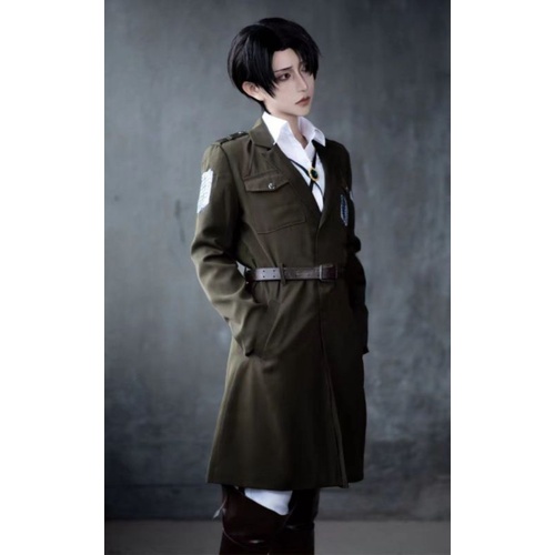 [MikanHiro Store] Costume Attack on Titan fullset Eren Levi cos suit fourth season Survey Corps uniform army green long windbreaker cosplay suit