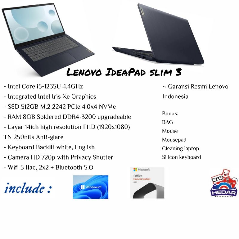 Lenovo IdeaPad Slim 3 i5 1235U 8GB 512GB Iris Xe W11 OHS 14 FHD