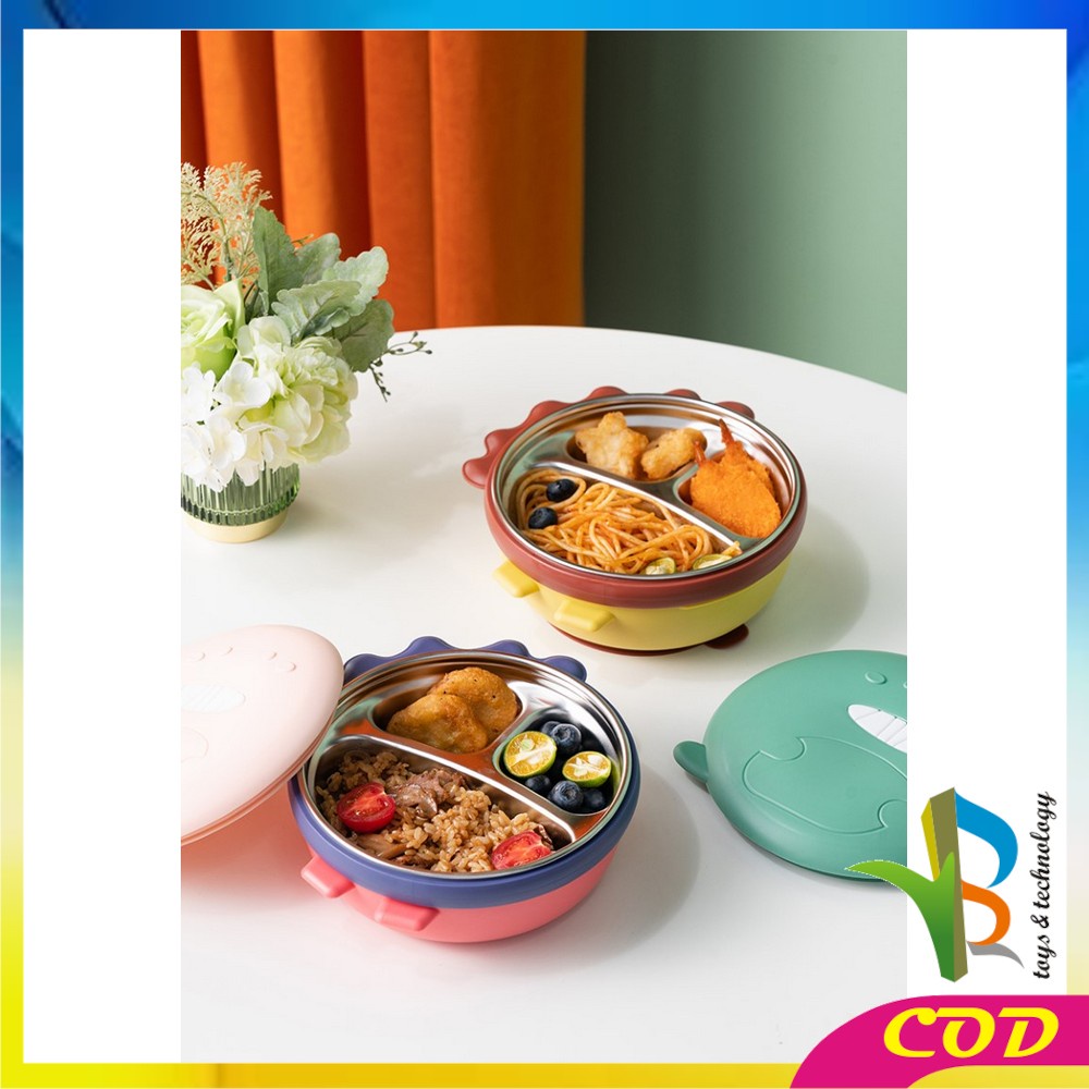 RB-C354 Kotak Bekal Anak Stainless Karakter DINO Set / Lunch Box Anak / Tempat Makan Anak Lucu / Tepak Makan Anak Karakter BPA FREE