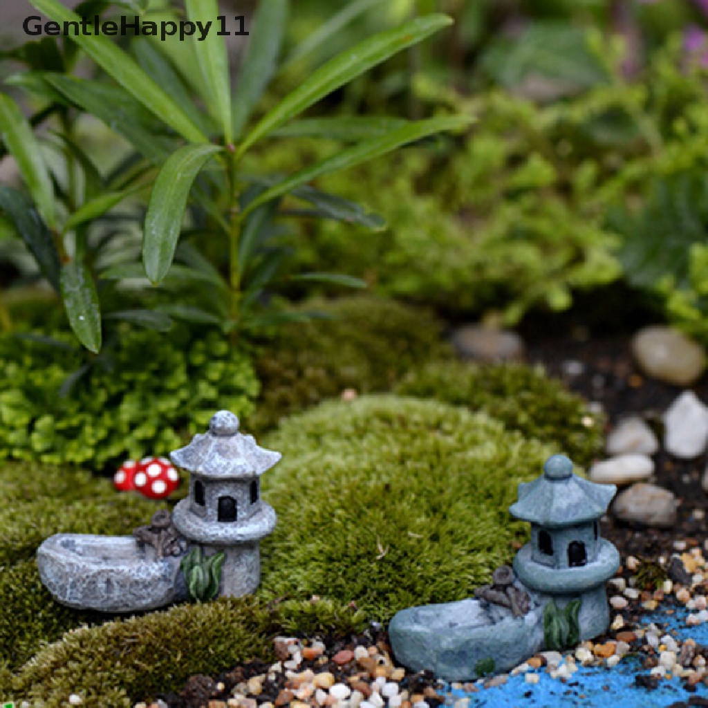 Gentlehappy mini retro Pond Tower Kerajinan Resin Peri Dekorasi Taman Patung Mainan DIY Miniatur terrarium Micro Landscape Rumah Ornamen id