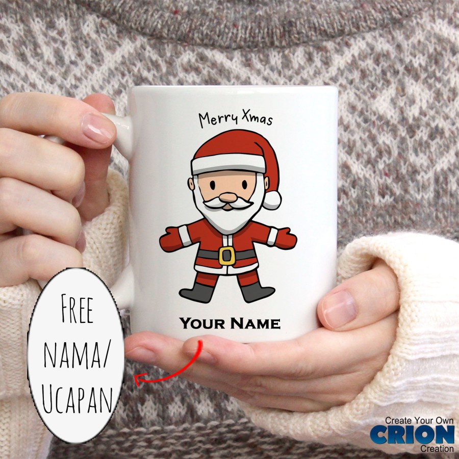 Mug Karakter Natal Christmas Hadiah / Kado / souvenir bisa custom Nama