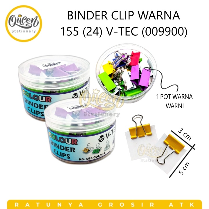 

1 POT (24 PCS) BINDER CLIP WARNA 155 (24) V-TEC (009900) - KLIP PENJEPIT KERTAS WARNA WARNI