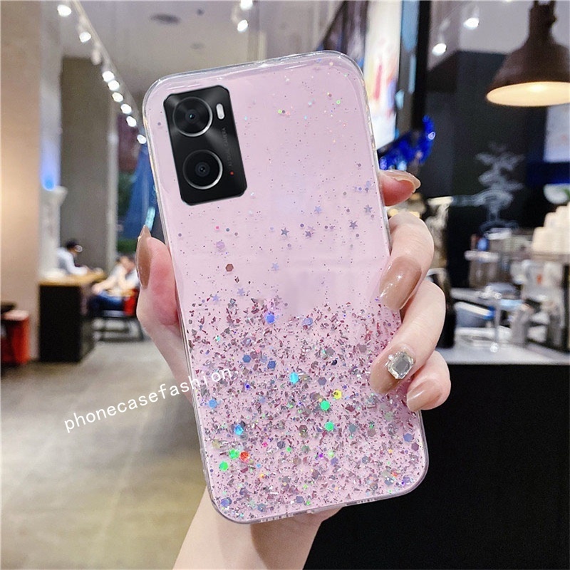 Case Oppo A17 A78 5G A96 A76 Gliter Bling Bling Transparant Motif Cewek Softcase Silikon Handphone