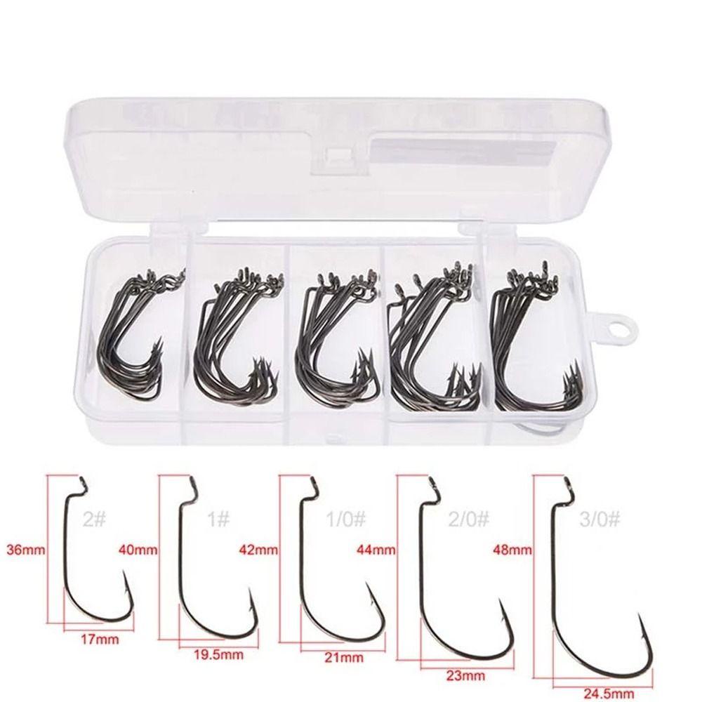Kait Pancing Engkol Lebar Agustina Tahan Korosi Isi 50pcs/pak Pancing Ikan Gurame2#1#1/0#2/0#3/0# Kaitan Pancing Karbon Tinggi Coating