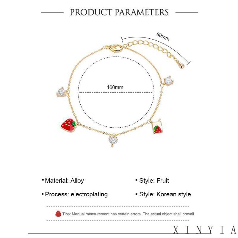 【Bayar di tempat】Gelang Liontin Strawberry Untuk Wanita Model Korea Simple Motif Stroberi Kristal