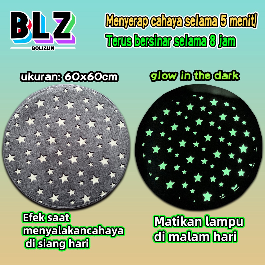 Bolizun Keset Kaki Empuk /karpet kamar tidur/ keset kaki murah/karpet bulu bulat/Glow in the Dark 60 x 60