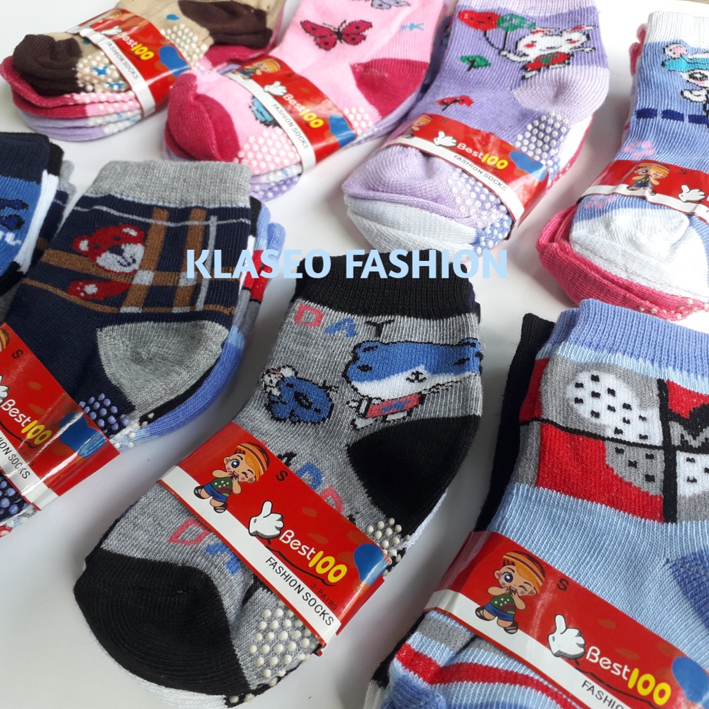 3 Pcs Kaos Kaki Bayi Isi 3 Anti Slip 0,5 - 1 Tahun Laki Laki Perempuan Cowok Cewek Baby Bintik