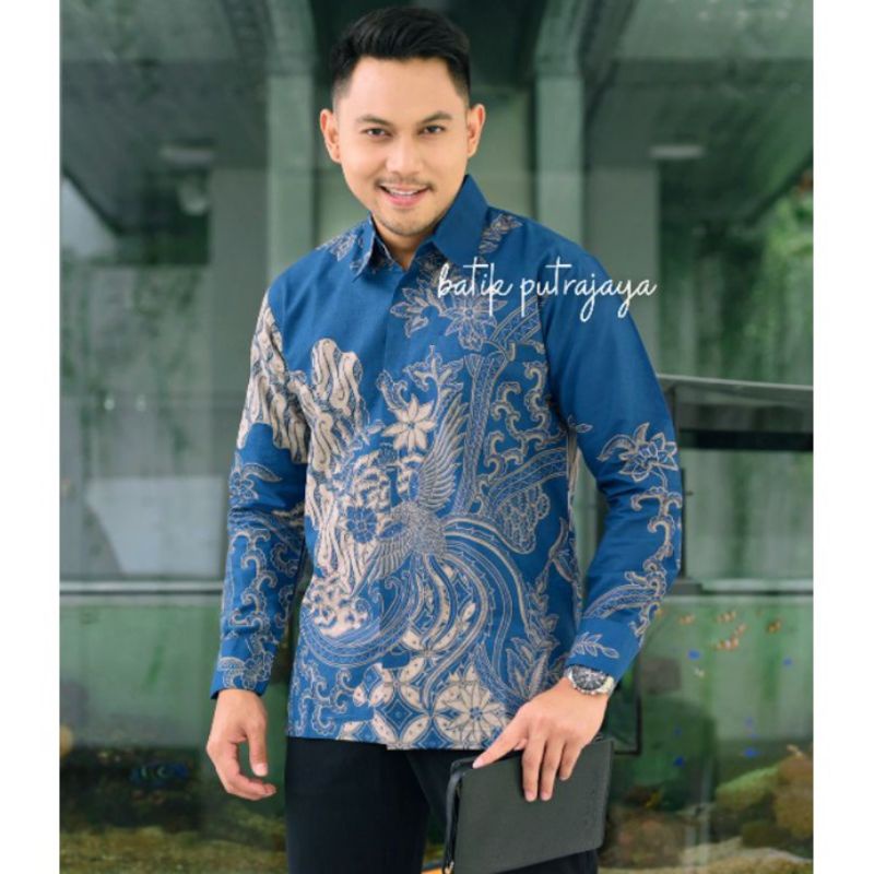 PARANGSELING NAVY Kemeja Baju Batik Pria Cowok Lengan Panjang Kasual Modern