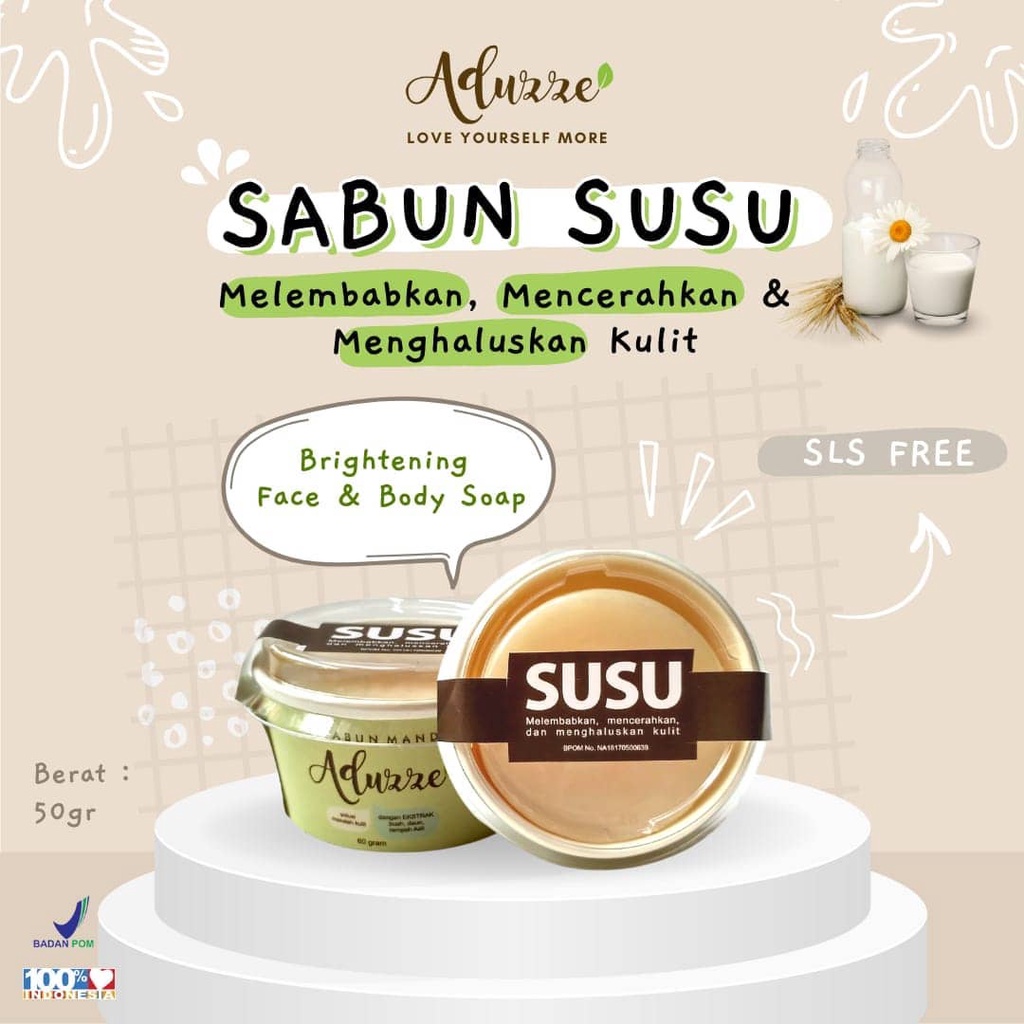 Sabun Herbal SUSU Aduzze Melembabkan Halus Cerah Perawatan Kulit - Original isi 50 Gram