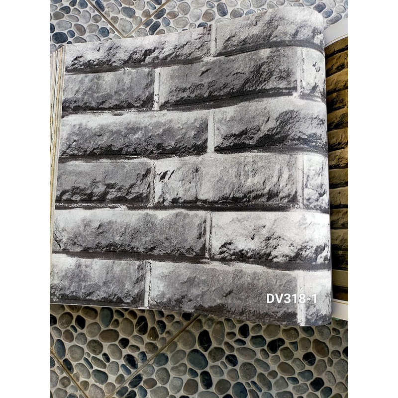 Wallpaper Dinding Bata Merah Hitam Putih 3D