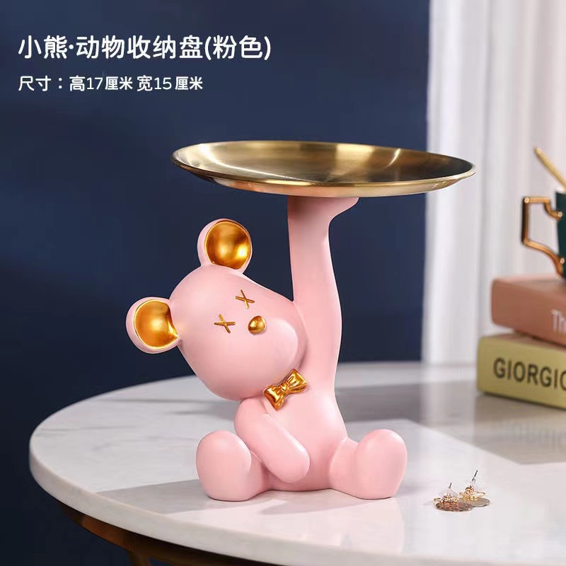 Pajangan Bear Astronot dengan Tray Gold Beruang Nampan Table Decor With Tray Organizer Key