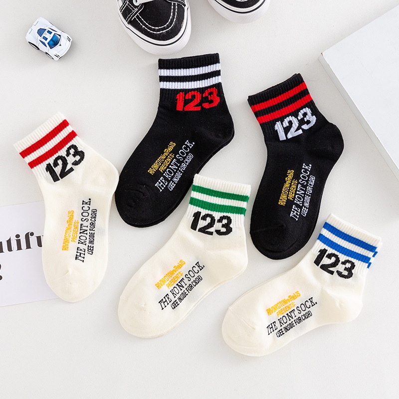 Kaos Kaki Pendek Anak Laki-Laki Motif Angka Fashion Distro 1 Set 5 Pasang Kualitas Import KAAF