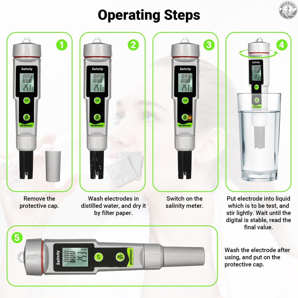 Salinometer Salinograph 0-199.9ppt Range - 50~70 Derajat Tahan Air℃ Termometer Pengukur Suhu ℃/℉ C Buku Literatur Klasik