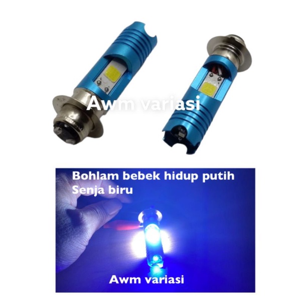 bohlam depan led m119 cahaya putih+senja biru arus ac/dc bebek/matic