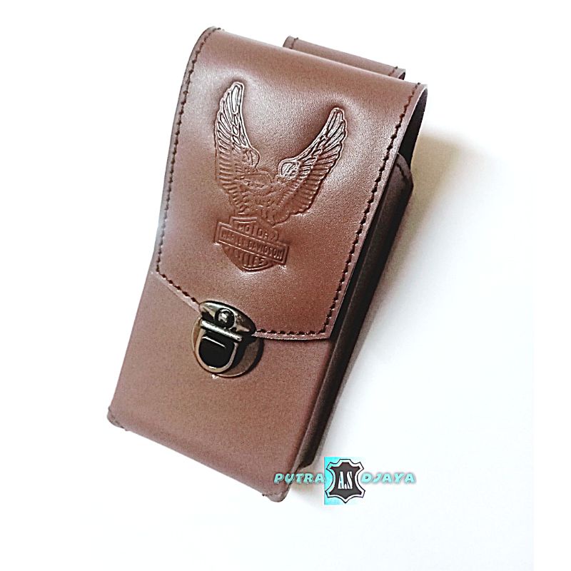 Sarung hp pinggang kulit asli logo harley garuda.