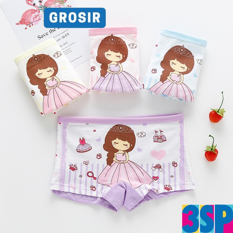 3SP | UWR117 CD Celana Dalam Boxer Anak Perempuan Bahan Katun Halus CD Anak Cewe CD Anak Perempuan Gambar Princess Pakaian Dalam Remaja