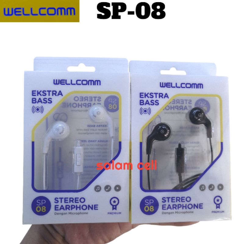 Headset WELLCOMM SP08 Ekstra Bass Audio Jack 3.5MM Headset Earphone Original