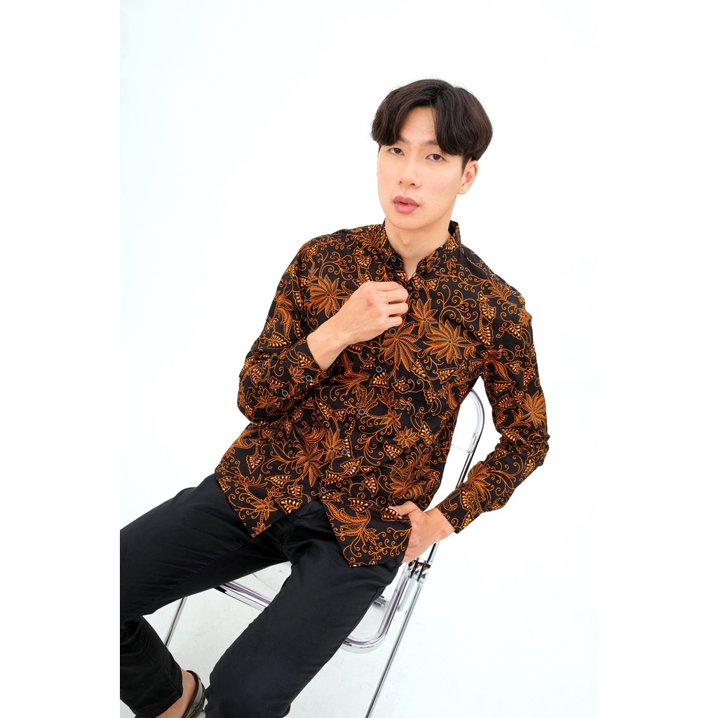 SANVANINA Kemeja Batik Pria Slim Fit Printing - Batik Lengan Panjang Hampura E-6001