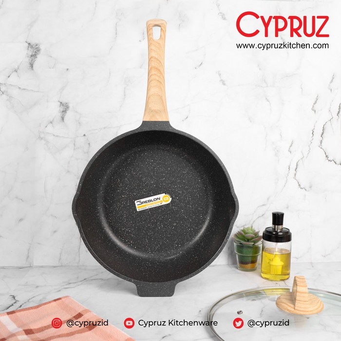 Cypruz FP-0865 Fry Wok + Lid Granite Diecast Series 28cm