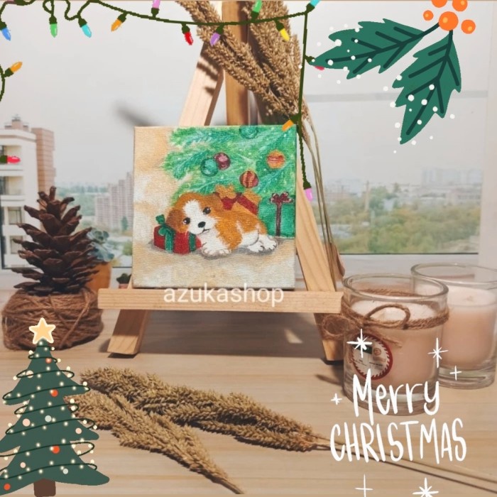 

(COD) Hampers Mini Canvas Unik Vintage, Kado ultah, kado natal, kado wisuda - Natal doggy