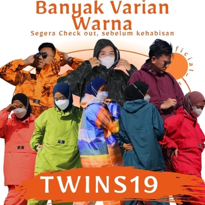 Jas Hujan Twins19 Jas Hujan Saku Kangguru Pria Wanita Dewasa Anti Air