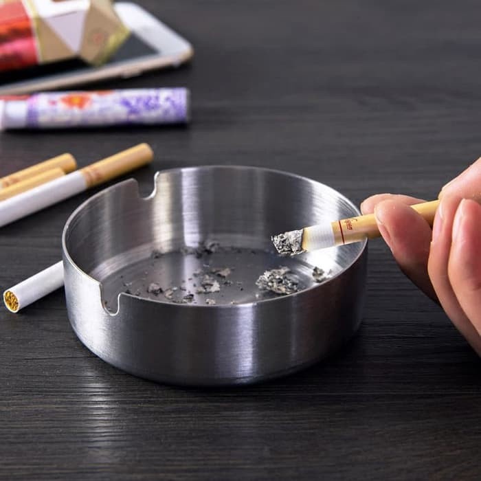 Asbak abu rokok stainless premium bulat 8cm tebal Ashtray Cafe