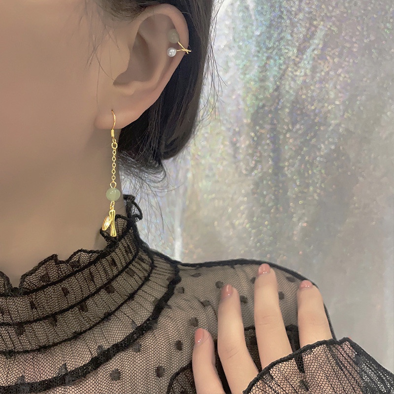 Anting Gantung Batu Giok Hetan Alami Gaya Retro Untuk Wanita