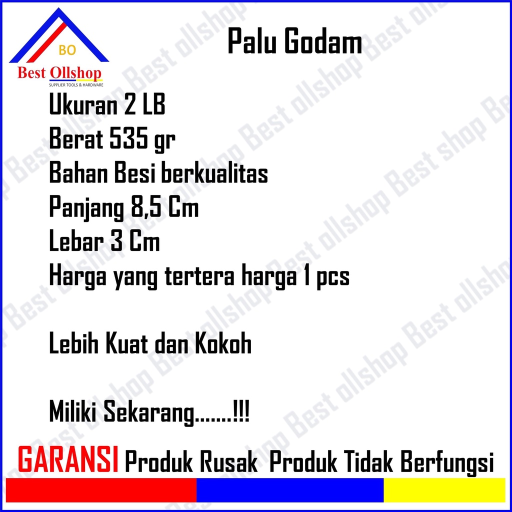 Palu Besi Kepala Bogem Godam Bodem Batu Tanpa Gagang Kayu Fiber 2 Lb Murah Kecil