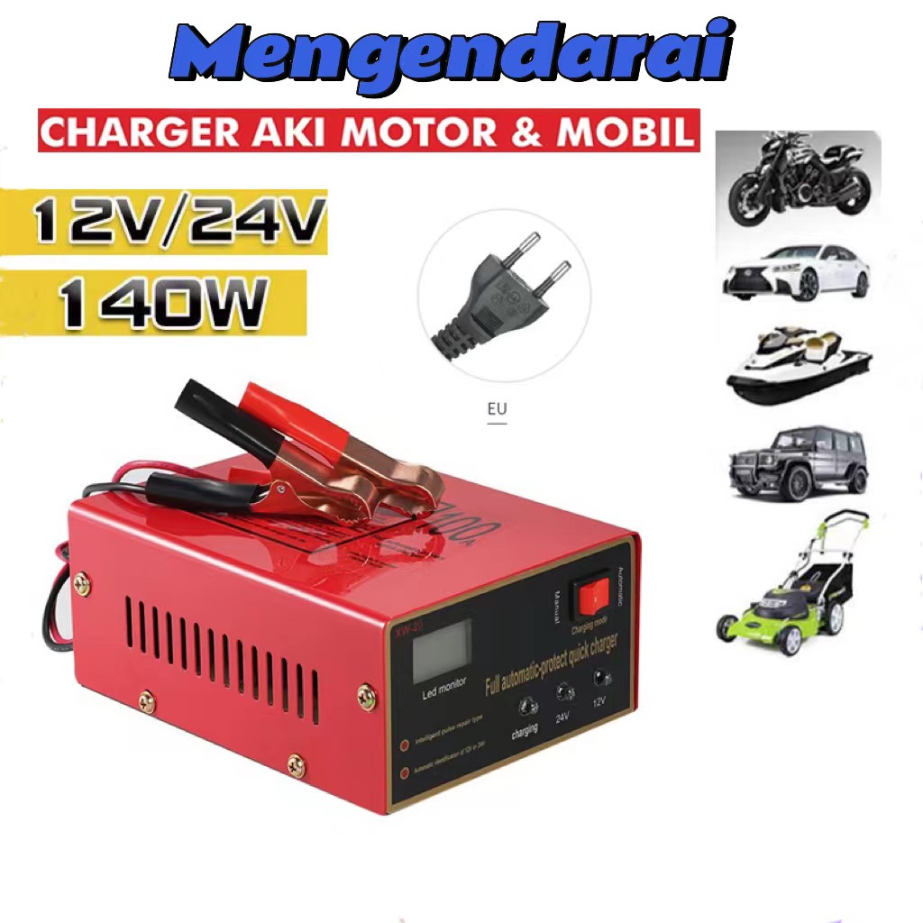 Charger Aki Motor Dan Mobil Otomatis Accu Kering Dan Basah Lead Acid Battery Charger Auto Charger Aki/Accu Mobil Motor