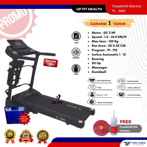 Treadmill Elektrik Treadmill Listrik Treadmill Multifungsi Treadmill TL 680 Total Fitness Auto Incli