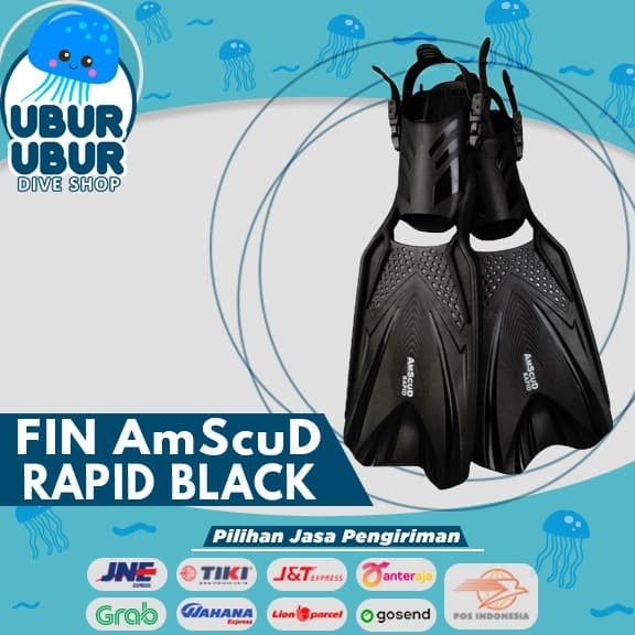 Diving Fin Fin Amscud Open Heel Rapid Black - Kaki Katak Selam/Snorkling/Diving