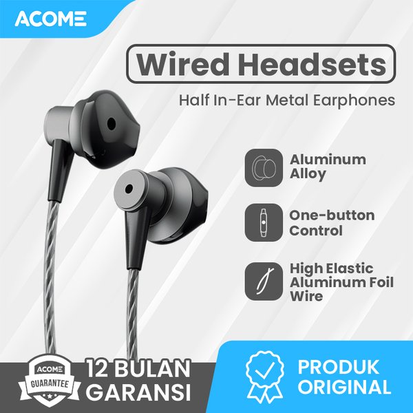 Acome AW08 Wired Earphone Headset - Tersambung Kabel, Garansi Resmi 1 Thn