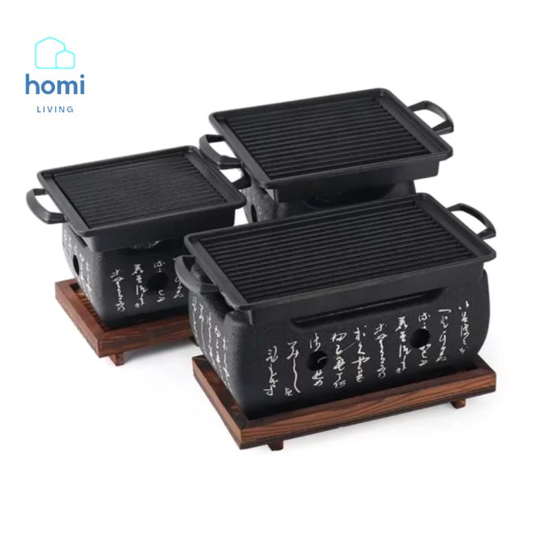 HOMI Alat Panggang Panggangan Pemanggang Arang Kompor BBQ Barbeque Roti Sosis Sate Daging Ayam Ikan Bakar Japanese Grill Stove 24x12.5cm Manual Portable Serbaguna Anti Lengket Lucu Unik Antik Murah Terbaru  - 7RHZZQBK