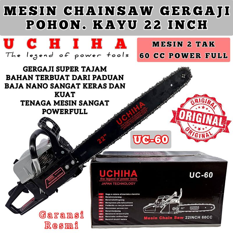 CHAINSAW 22INC MESIN GERGAJI KAYU POHON RANTING MERK UCHIHA TYPE UC-60