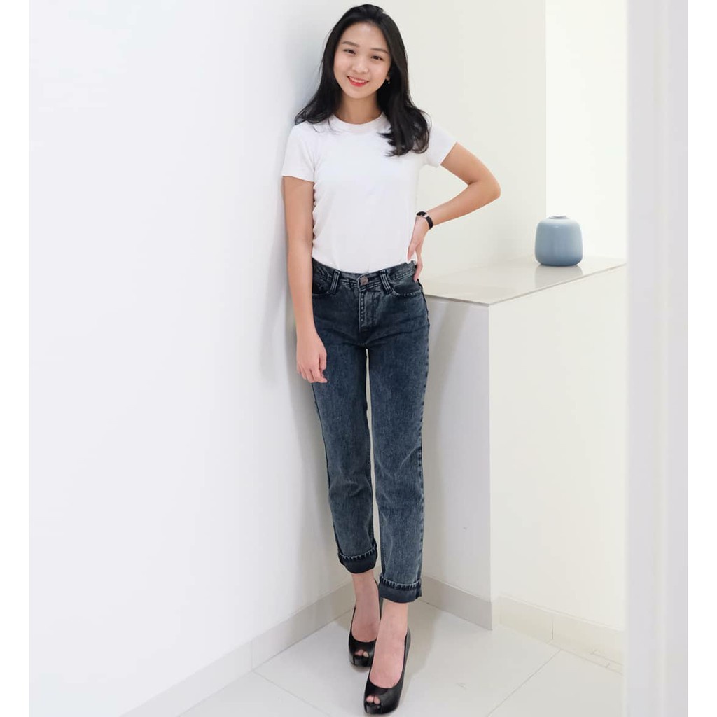 CELANA BOYFRIEND JEANS WANITA PLAIN PB