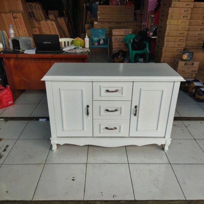 Meja Tv Lemari Tv Buffet Tv Minimalis Putih Blockteak Multiplek Awet