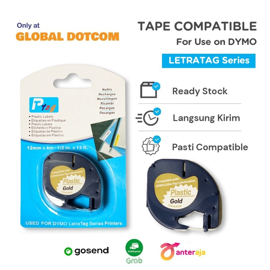 

COMPATIBLE TAPE LABEL DYMO LETRATAG GOLD PLASTIC 12MM