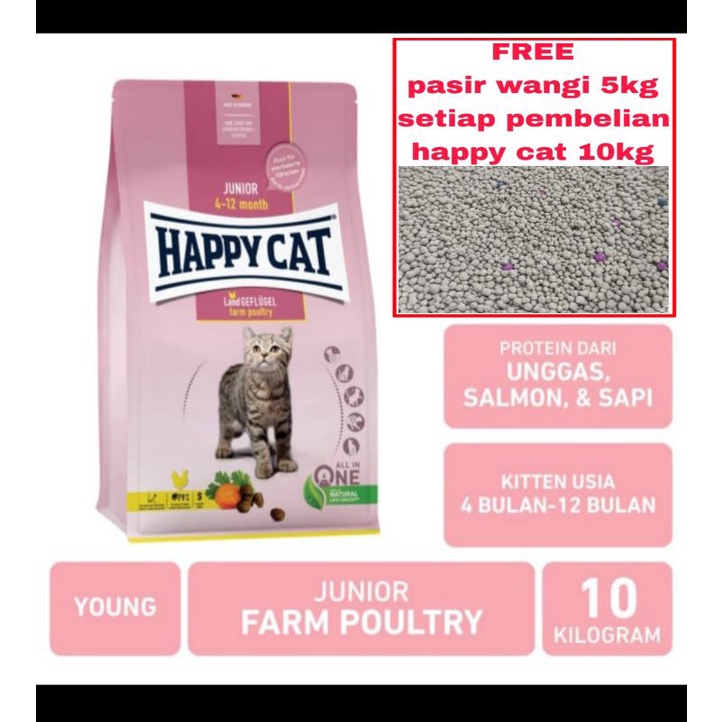 Makanan Kucing Happy Cat Junior gelfigel 10kg (Go-jek only) makanan kucing happy cat junior poultry gelflugel