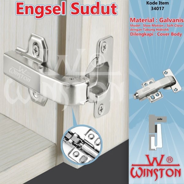 ENGSEL Sudut 90 Derajat WINSTON DV90 Sepasang 2 pc Soft Close Slow Motion