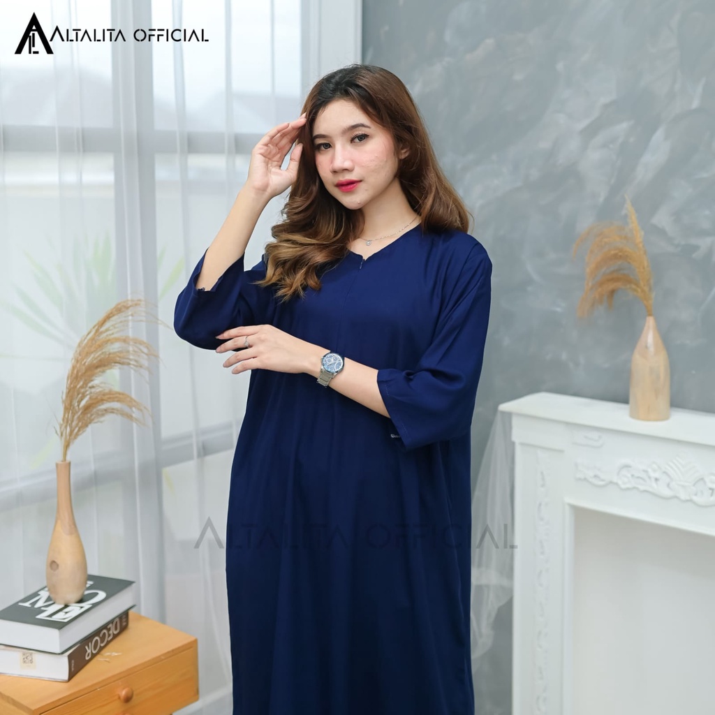 Altalita - Daster Gamis Polos Panjang Lengan Tangan Panjang 3/4 Longdress Polos Jumbo LD 120 Homedress Busui Panjang Lengan Panjang Semata Kaki Bahan Katun Rayon Adem Tebal Premium