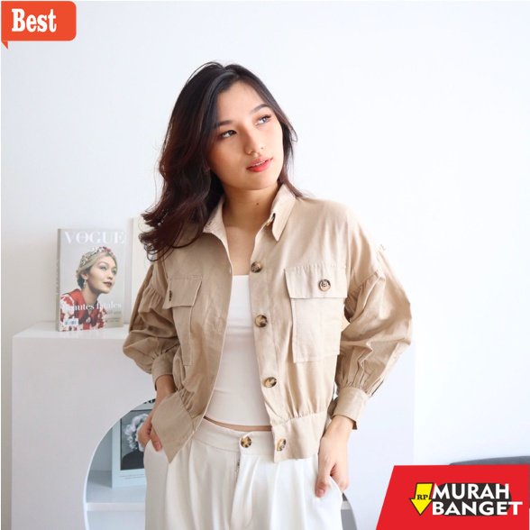 jaket wanita kekinian 2022 MSMO Ruby Oversized Crop Outer / Kemeja Kantor / Kemeja Linen / Outer Lin