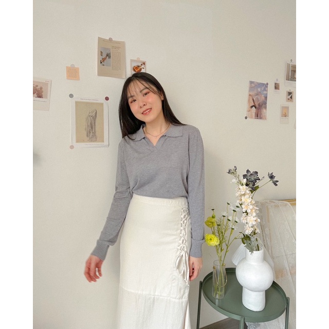 KANON - Iyori Knit Sweater - Sweater basic rajut halus V-Neck