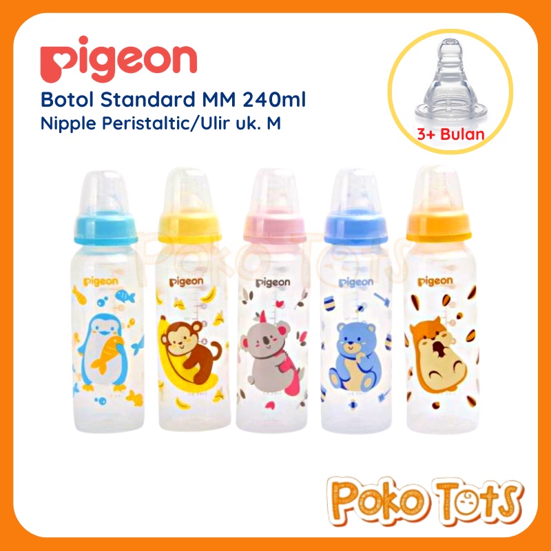 Pigeon PP RP Standard MM 240ml 3+ Bulan Nipple Peristaltic Ulir M Botol Susu Motif Animal Hewan Lucu WHS