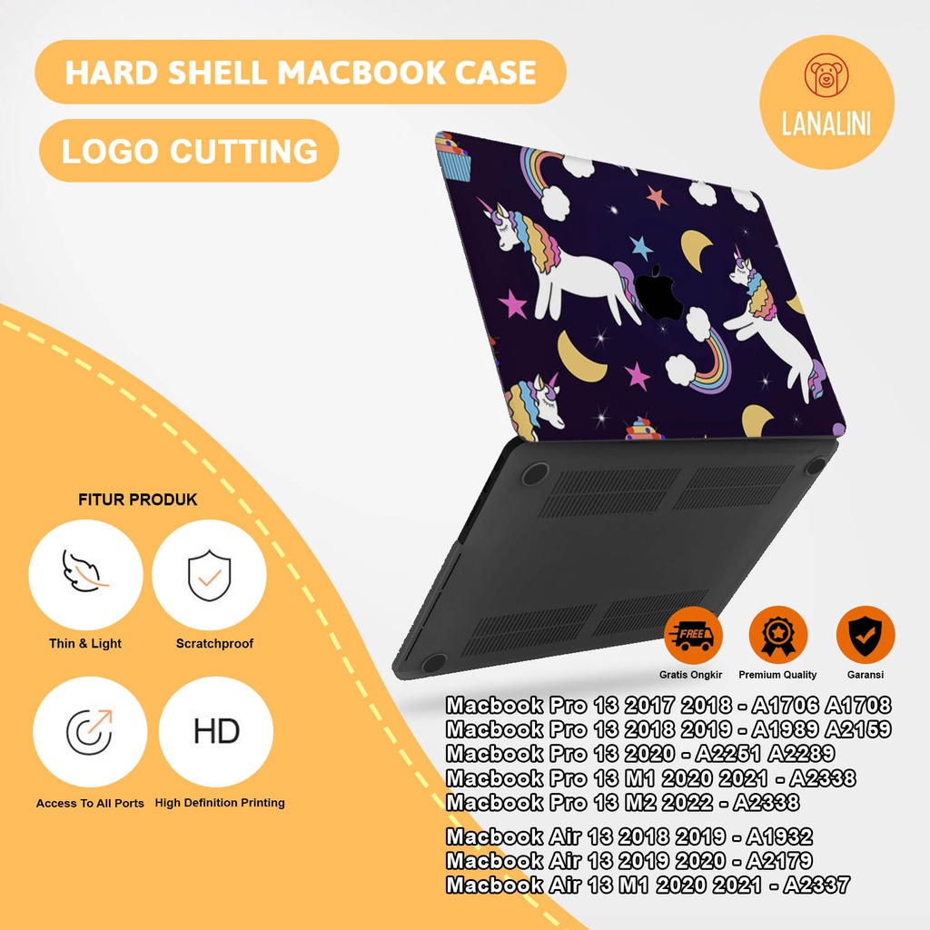 Case Casing Protective Pelindung Laptop Macbook Air Pro 13 M1M2 2017 2018 2019 2020 2021 A1932 A2179 A2337 A1706 A1708 A1989 A2159 A2251 A2289 A2338 Gambar Motif Unicorn Kartun Cartoon Anak Lucu Hardcase Murah