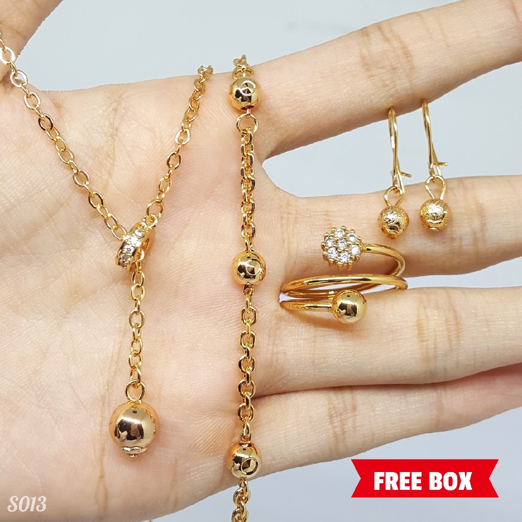 PGX Set Perhiasan Xuping Cincin Gelang Kalung Anting Lapis Emas - S013