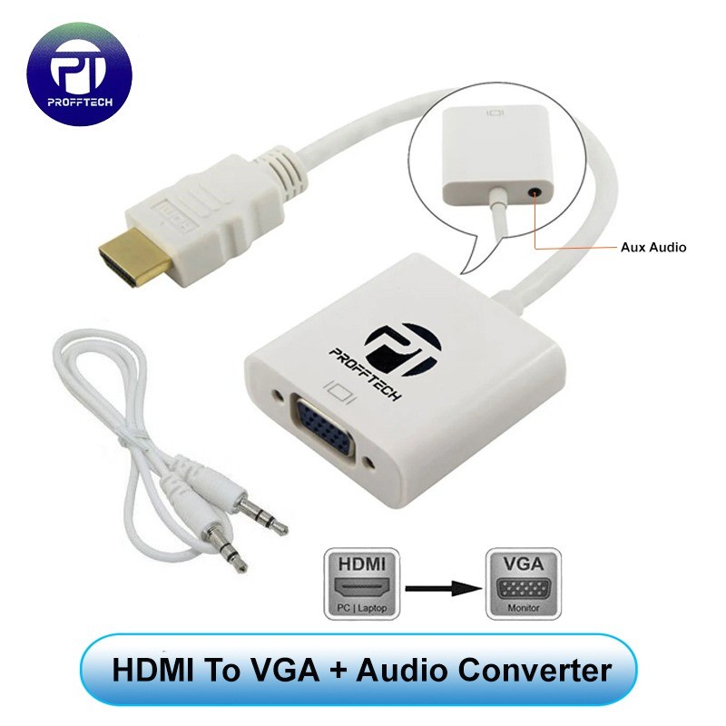 Hdtv to vga audio 3.5mm konverter profftech 1080p full hd gold for laptop pc - Converter Hdtv male to d-sub 15 pin female FHD proff tech