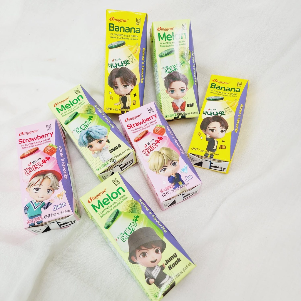 Binggrae X BTS Milk / Susu Binggrae Korea Banana / Melon / Strawberry /  Lychee & Peach Susu Pisang