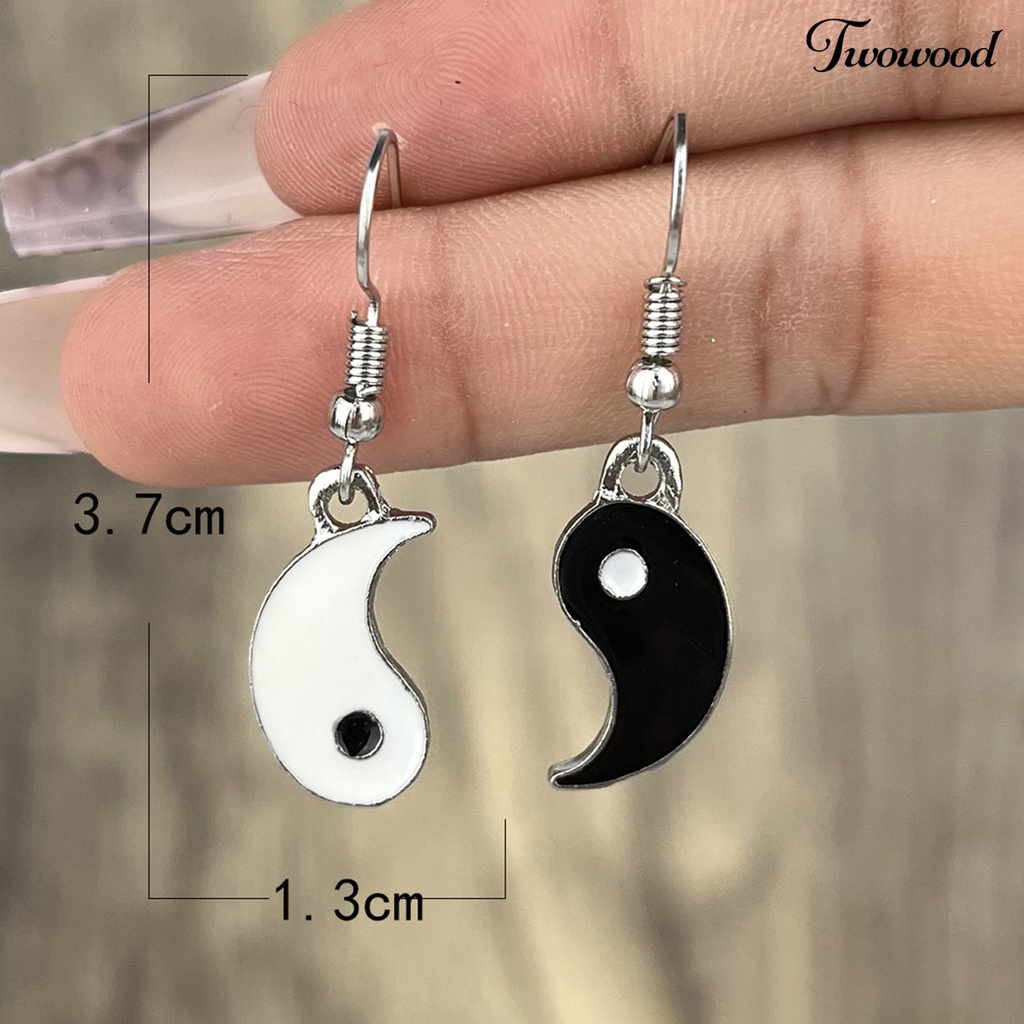 1 Pasang Anting Juntai Model Yin Yang Permukaan Halus